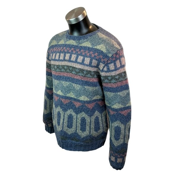 Vintage B.Altman & Co. 100% Shetland Hand Knit Wool Sweater Mens Large Geometric - Picture 5 of 13